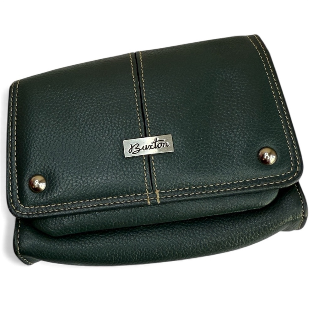 Buxton Green Westcott Trifold Wallet Pebble Leather Organizer with Snap Closure